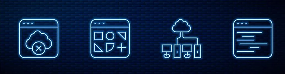 Set line Computer network, Failed access cloud storage, Different files and Illustrazione stock
