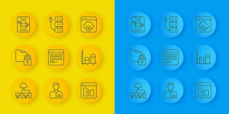 Set line Computer network, Folder and lock, Browser window, Broken file, Data 스톡 일러스트