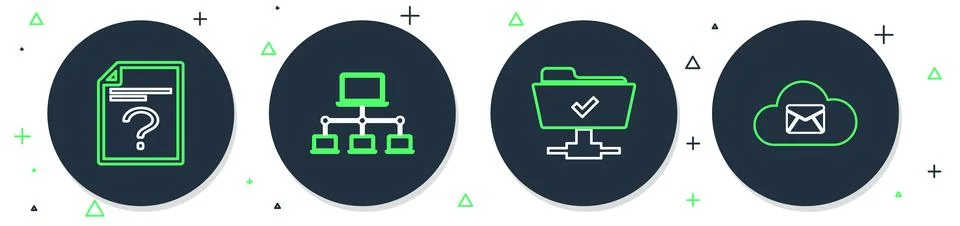 Set line Computer network, FTP operation successful, Unknown document and C.. Stock Illustration
