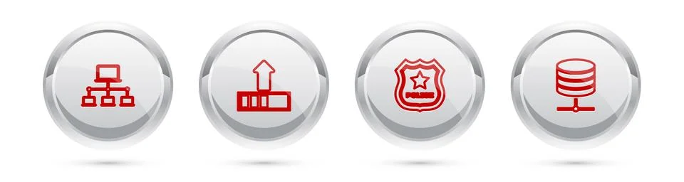 Set line Computer network, Loading, Police badge and Server, Data, Web Hosting Illustrazione stock
