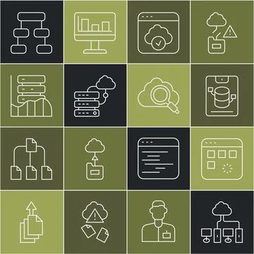 Set line Computer network, Loading data window, Server, Data, Web Hosting, .. 库存插图