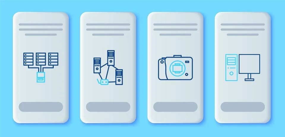 Set line Computer network, Mirrorless camera, Server, Data, Web Hosting and.. 스톡 일러스트