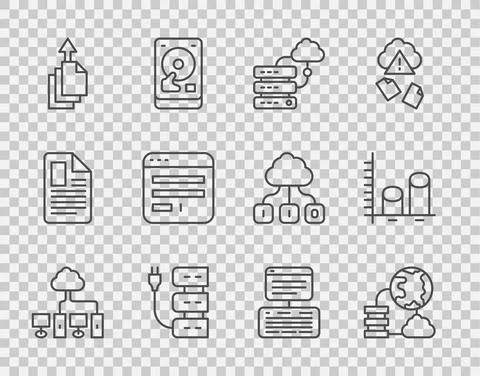 Set line Computer network, Network cloud connection, Server, Data export Stock Illustration