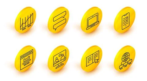 Set line Computer network, Online book, education, Browser window, mobile, La Stock Illustration