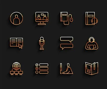 Set line Computer network, Task list, Create account screen, Student workin.. Stock Illustration