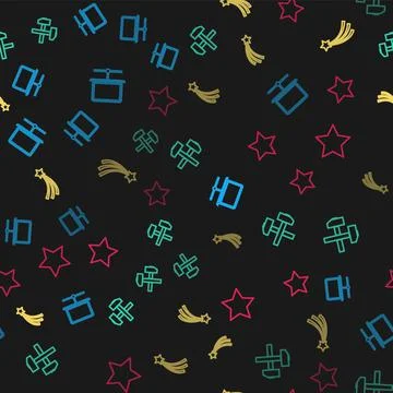 Set line Computer network, Two crossed hammers, Falling star and Star on Illustrazione stock