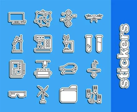 Set line Computer network, UAV Drone, Test tube and flask, DNA symbol, Coff.. 스톡 일러스트