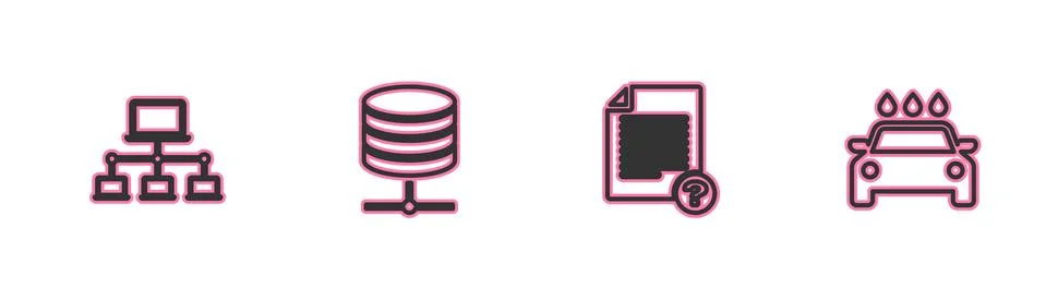 Set line Computer network, Unknown document, Server, Data, Web Hosting and Car 스톡 일러스트