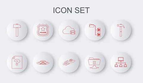 Set line Computer network, Unknown document, Cloud mail server, FTP cancel op Illustrazione stock