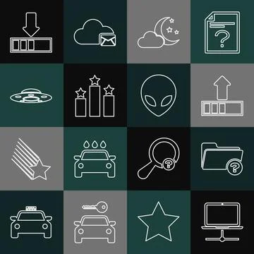 Set line Computer network, Unknown directory, Loading, Cloud with moon and stars 库存插图