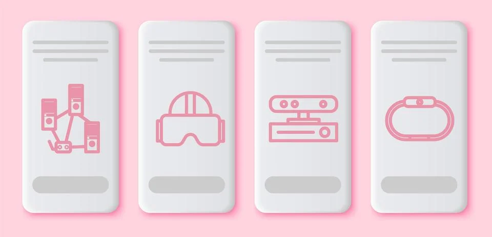 Set line Computer network, Virtual reality glasses, Motion sensor and Smartwatch Illustrazione stock
