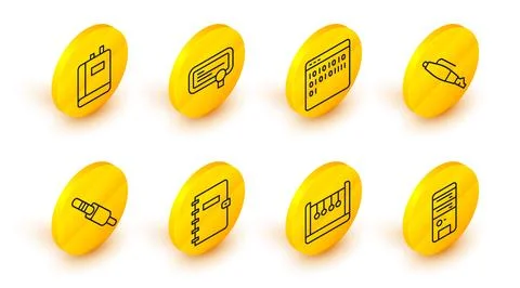 Set line Computer, Pendulum, Spiral notebook, Audio jack, Fountain pen nib 库存插图