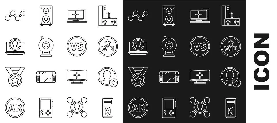 Set line Computer, Premium create account screen, Medal, monitor, Web camera 스톡 일러스트