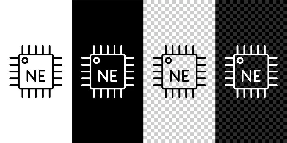 Set line Computer processor with microcircuits CPU icon isolated on black and Stock Illustration