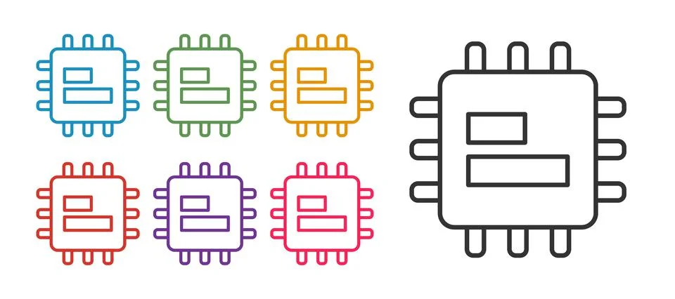 Set line Computer processor with microcircuits CPU icon isolated on white イラスト素材