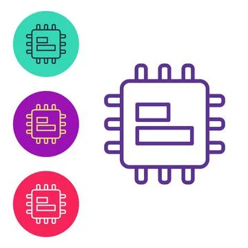 Set line Computer processor with microcircuits CPU icon isolated on white Illustrazione stock