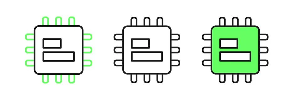 Set line Computer processor with microcircuits CPU icon isolated on white b.. イラスト素材