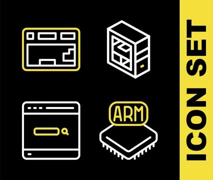 Set line Computer, Processor, Search engine and Keyboard icon. Vector イラスト素材