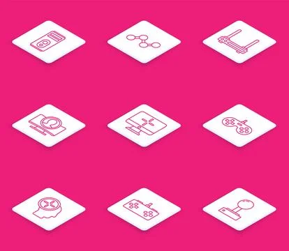 Set line Computer, Share, Router and wi-fi signal, Create account screen Illustrazione stock