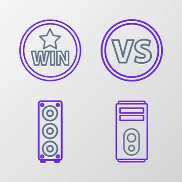 Set line Computer, Stereo speaker, VS Versus battle and Medal icon. Vector Stock Illustration