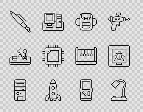 Set line Computer, Table lamp, School backpack, Rocket ship, Fountain pen n.. イラスト素材