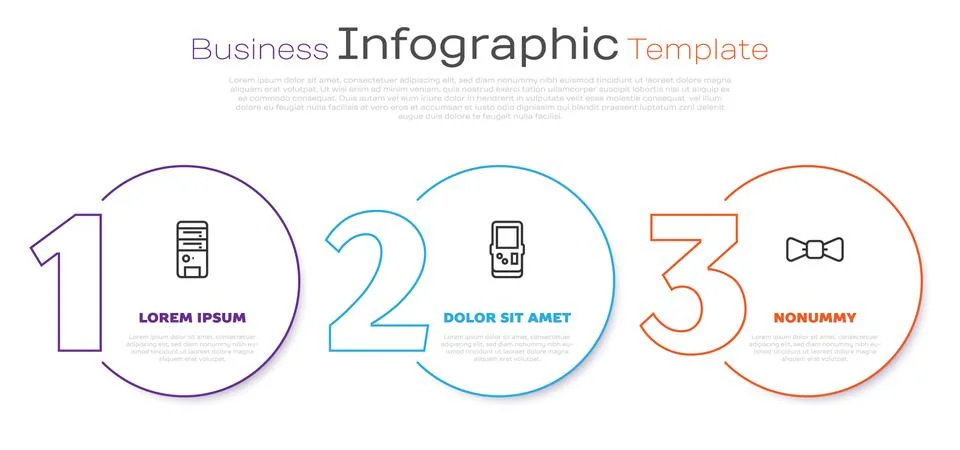 Set line Computer, Tetris and Bow tie. Business infographic template. Vector 스톡 일러스트