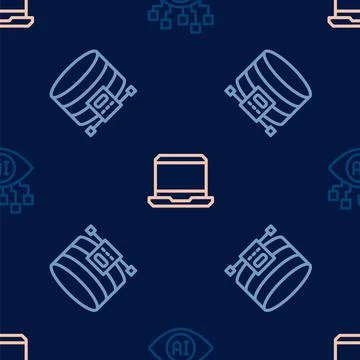 Set line Computer vision, Cloud database and Laptop on seamless pattern. Vector Illustrazione stock