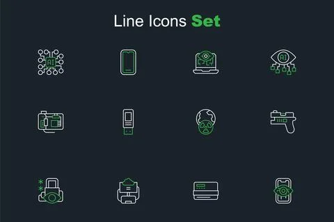 Set line Computer vision, Credit card, Cloud database, Cyber security, Futu.. Stock Illustration