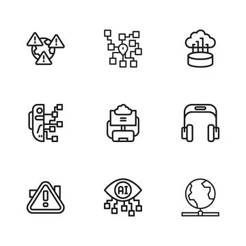 Set line Computer vision, Headphones, Global technology, Cloud database, Ne.. 스톡 일러스트