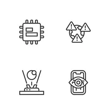 Set line Computer vision, Hologram, Processor CPU and Earth with exclamation 스톡 일러스트