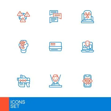 Set line Computer vision, Hologram, Futuristic weapon, Internet piracy, Sma.. Stock Illustration