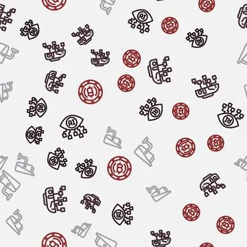 Set line Computer vision, Humanoid robot, Security camera and Cryptocurrency Stock Illustration