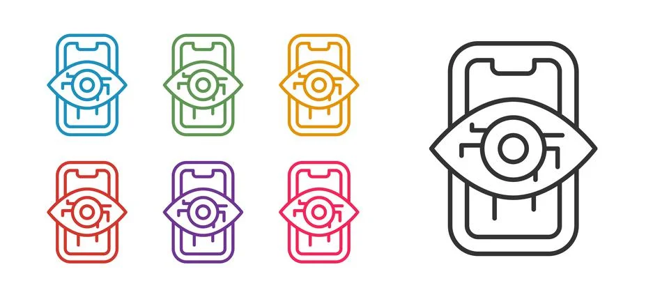 Set line Computer vision icon isolated on white background. Technical vision Stock Illustration