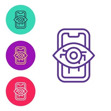 Set line Computer vision icon isolated on white background. Technical vision Stock Illustration