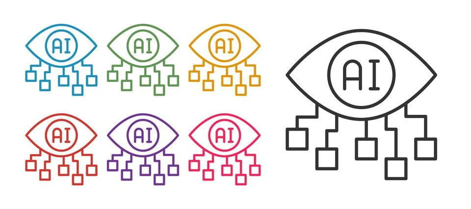 Set line Computer vision icon isolated on white background. Technical vision, Stock Illustration