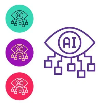 Set line Computer vision icon isolated on white background. Technical vision Stock Illustration