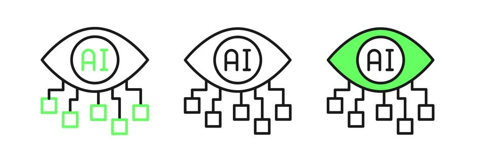 Set line Computer vision icon isolated on white background. Technical visio.. Illustrazione stock