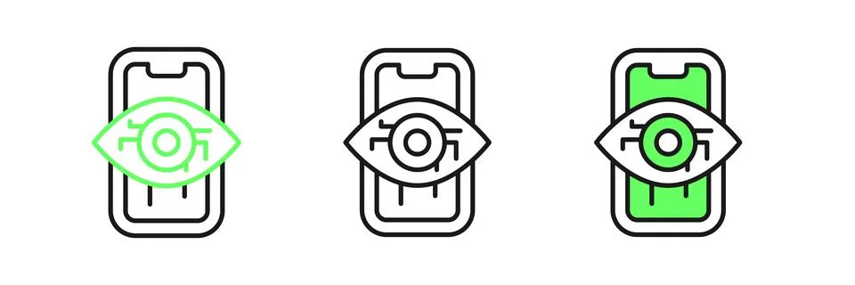 Set line Computer vision icon isolated on white background. Technical visio.. Stock Illustration