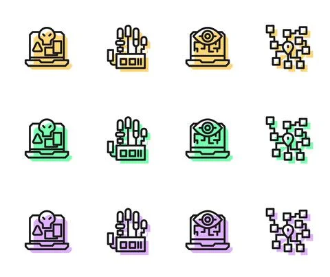 Set line Computer vision, Internet piracy, Mechanical robot hand and Neural Stock Illustration