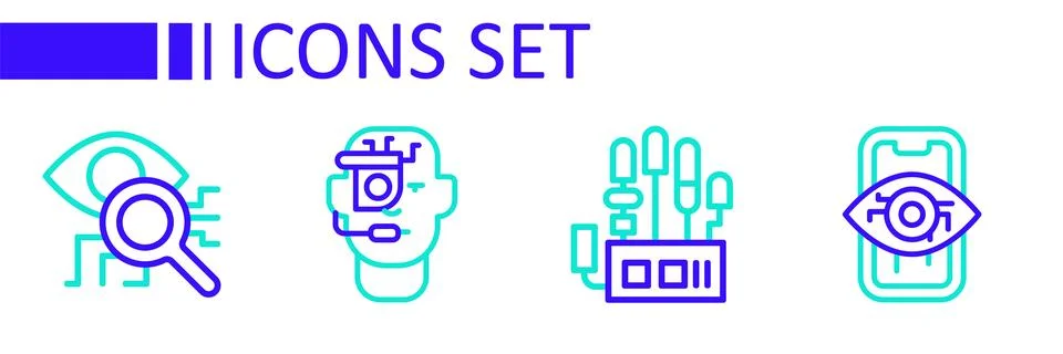 Set line Computer vision, Mechanical robot hand, Smart glasses spectacles a.. Illustrazione stock