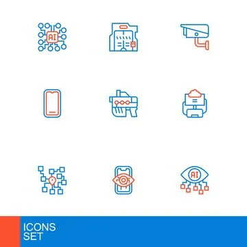 Set line Computer vision, Neural network, Cloud database, Mobile phone, Fut.. イラスト素材