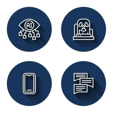Set line Computer vision, Radioactive warning lamp, Mobile phone and Speech Stock Illustration