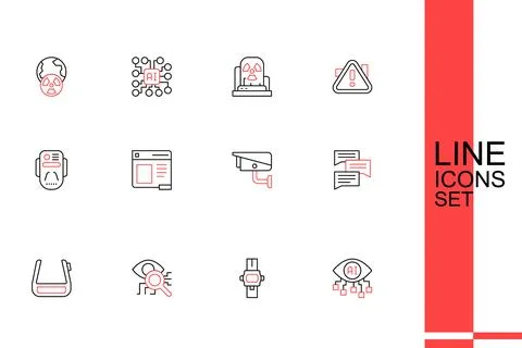 Set line Computer vision, Wrist watch, Eye scan, Smart glasses spectacles, .. Stock Illustration
