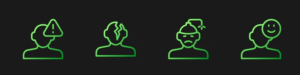 Set line Concussion, headache, Finding problem in psychology, Solution and .. Illustrazione stock