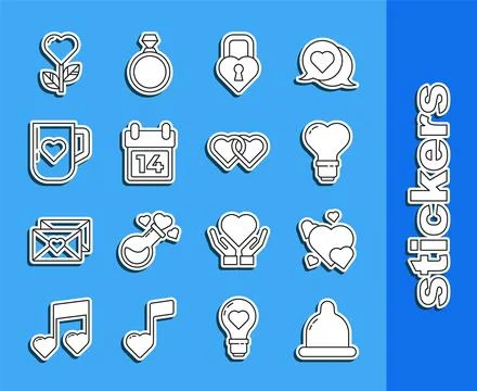 Set line Condom, Heart, shape in light bulb, Castle the of heart, Calendar with Stock-Illustration