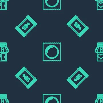 Set line Condom in package, Play Video with 18 plus and Sex shop building on Ilustración de archivo
