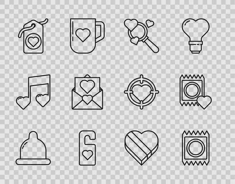 Set line Condom, in package, Search heart and love, Please not disturb with Stock-Illustration