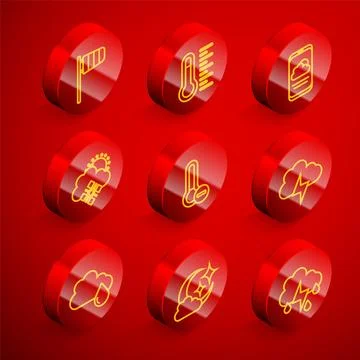 Set line Cone windsock wind vane, Meteorology thermometer, Weather forecast.. Stock Illustration