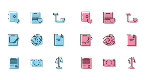 Set line Confirmed document and check mark, Stacks paper money cash, Safe with Stock Illustration