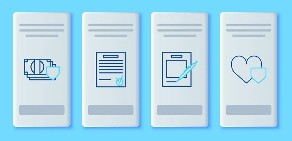 Set line Confirmed document and check mark, Blank notebook pen, Money with Stock Illustration
